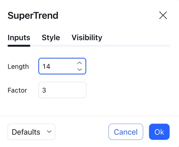 valeurs de l'indicateur supertrend