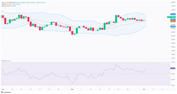 Graphique BTC/USD avec RSI, EMA et Bande de Bollinger