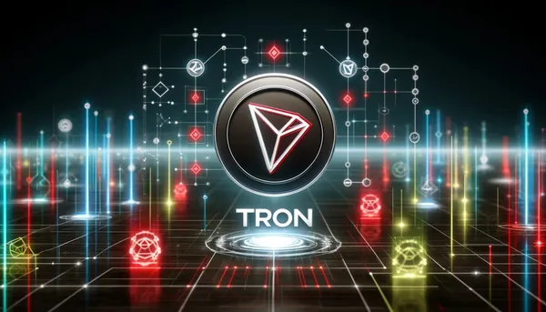 DALL·E 2024-06-03 17.38.41 - A visually engaging image representing the TRON blockchain network. Include the TRON logo prominently, with digital elements like blocks, nodes, and c