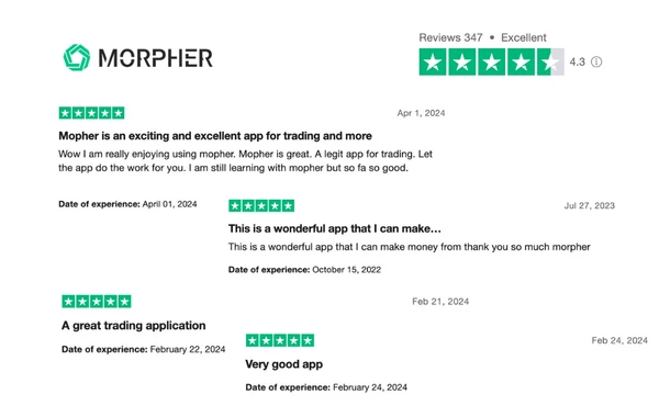 Органические отзывы пользователей о платформе Morpher с TrustPilot