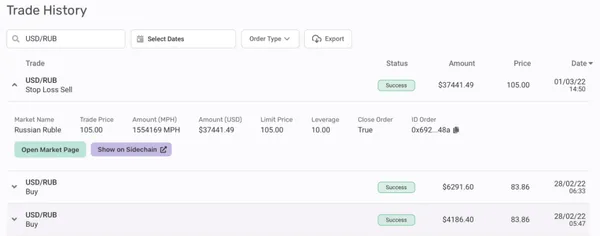 Exemple de trade rentable sur Morpher