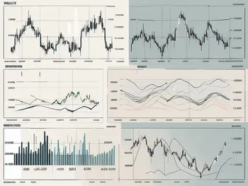 Varios gráficos financieros con líneas fluctuantes y diferentes indicadores de volatilidad como las bandas de Bollinger