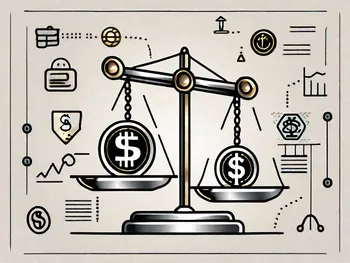 A balanced scale with traditional financial symbols on one side (like a dollar sign or gold bars) and digital trading symbols on the other (like a mouse cursor or a graph)