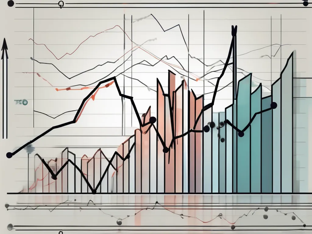 Un gráfico dinámico de la bolsa de valores con líneas y barras fluctuantes