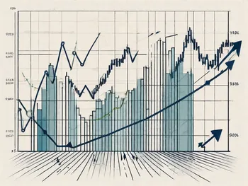 Ein dynamisches Börsendiagramm mit Pfeilen, die einen Aufwärtstrend anzeigen, und Sicherheitsnetzen, die ein minimiertes Risiko symbolisieren.