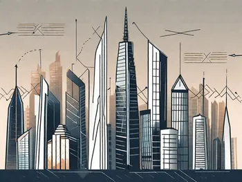 A variety of stocks represented as different types of tall buildings on a city skyline