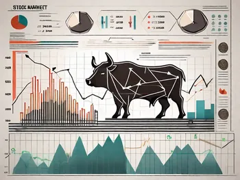 A dynamic stock market graph with arrows and symbols