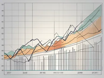 Un gráfico de acciones dinámico con líneas fluctuantes que indican el promedio móvil de Hull en diferentes colores