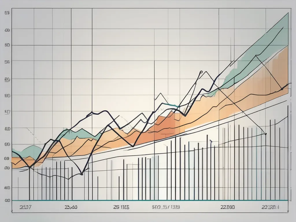A dynamic stock chart with fluctuating lines indicating the hull moving average in different colors