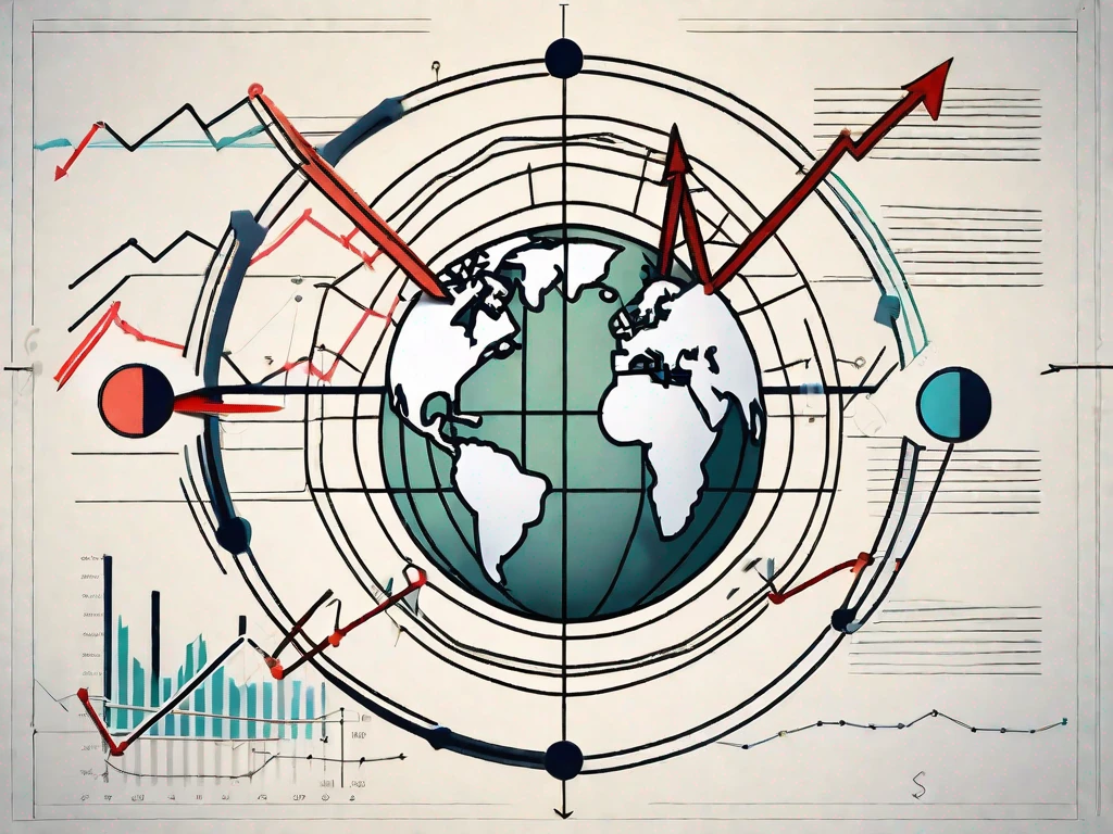 Un graphique dynamique de la bourse avec des flèches et des symboles représentant les achats et les ventes