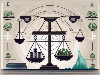 A balanced scale with different financial symbols like currency