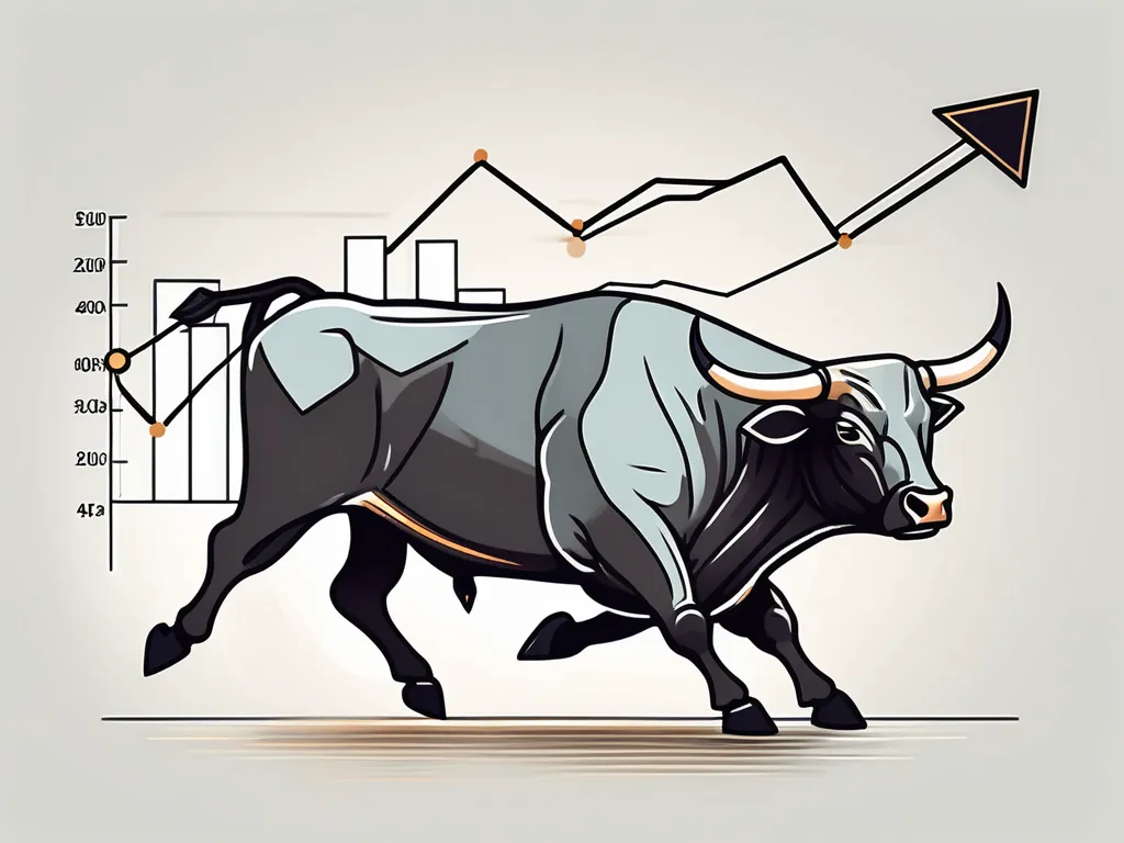 Un taureau chargeant à travers un graphique montrant une tendance haussière