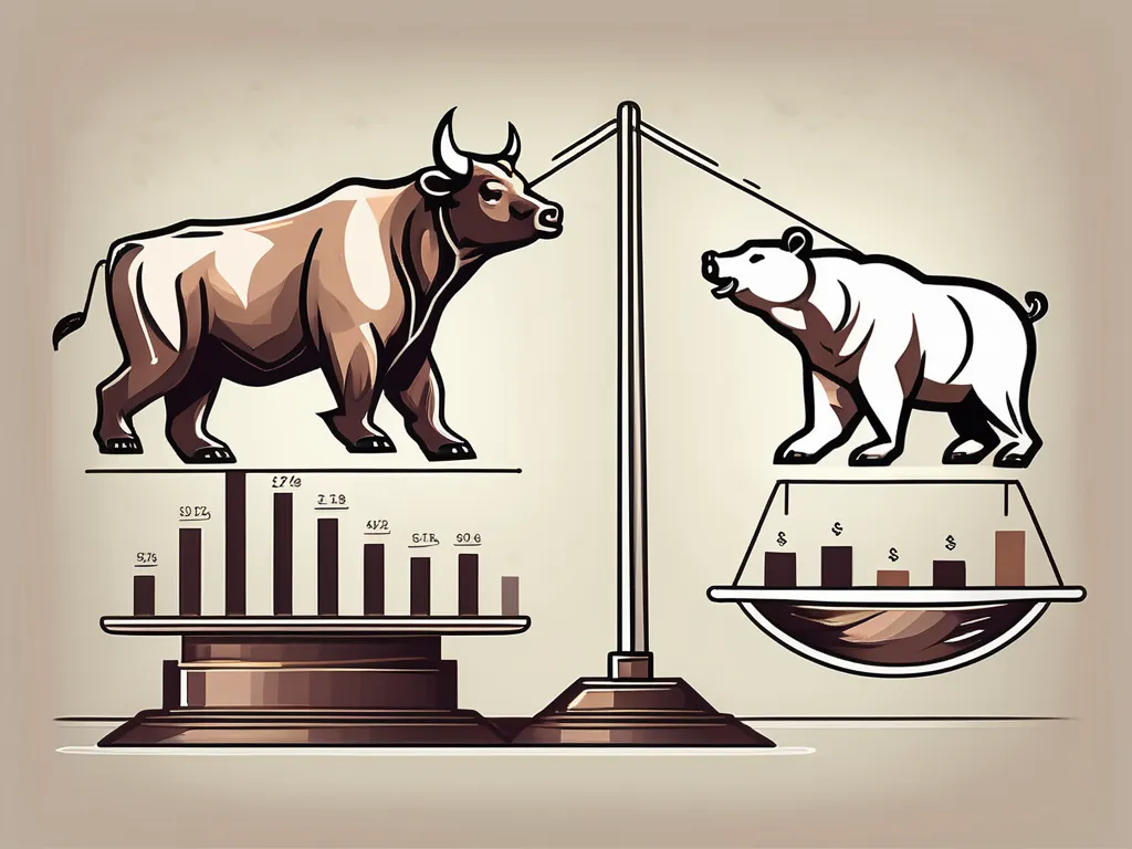 Deux types différents d'actions représentés par des icônes symboliques (comme un taureau et un ours) sur une balance équilibrée