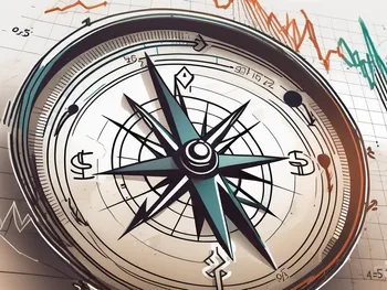 Ein dynamisches Aktienmarkt-Diagramm mit Pfeilen und Symbolen, die Handelsstrategien darstellen