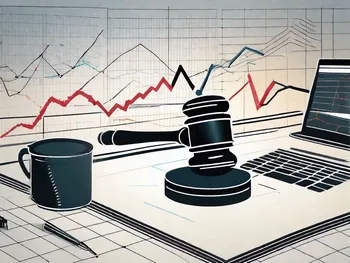 Un gráfico dinámico del mercado de valores con varios indicadores de trading y símbolos.