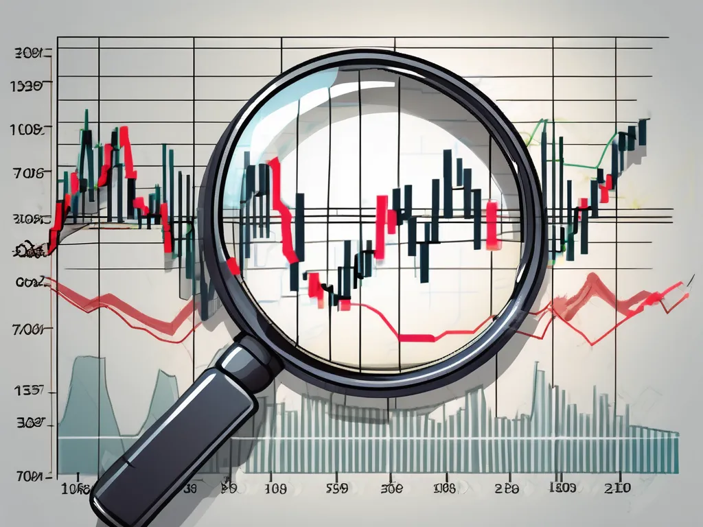 Una lupa sobre un gráfico de forex dinámico