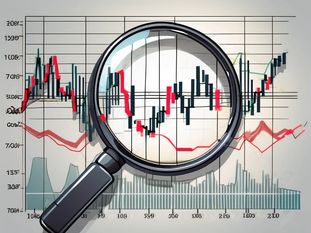 A magnifying glass hovering over a dynamic forex chart