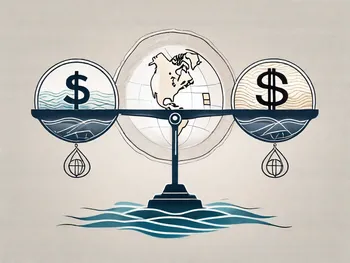 A balanced scale with various global currency symbols on one side and a smooth