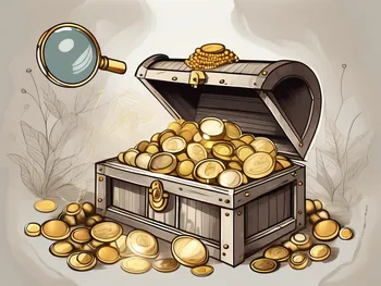 A vintage treasure chest overflowing with golden coins and jewels