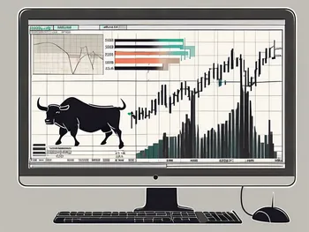 Ein Computerbildschirm zeigt einen MACD (Moving Average Convergence Divergence) Graphen mit Handelsindikatoren.