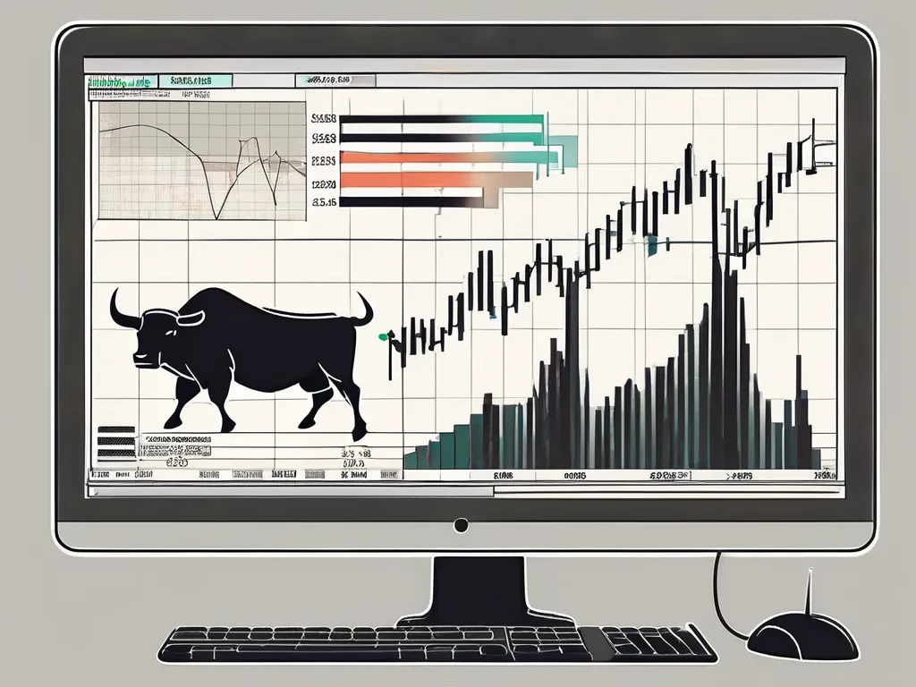 Компьютерный экран, на котором отображается график MACD (скользящая средняя схождения/расхождения) с торговыми индикаторами