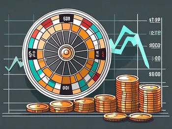 A pile of coins increasing in size on a graph that shows an upward trend