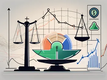 A balanced scale with various financial symbols like currencies