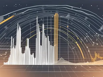 Un gráfico dinámico del mercado de valores con rayos gamma brotando de él.