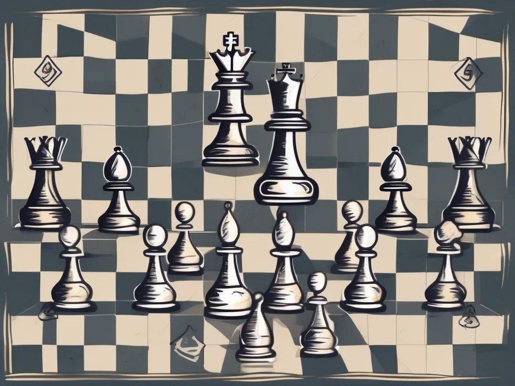 Un échiquier avec différents symboles de devises en tant que pièces d'échecs