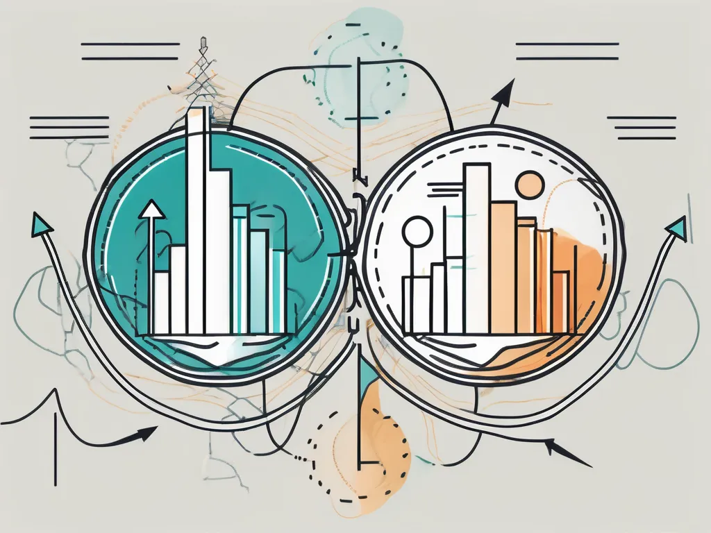 Une représentation abstraite de deux graphiques de trading interconnectés