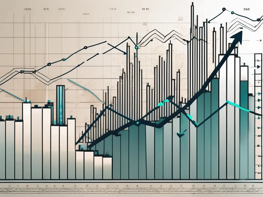 Un gráfico estilizado del mercado de valores con tendencias prominentes al alza y a la baja