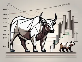 Un taureau et un ours se tiennent sur un graphique symbolisant les hausses et les baisses de l'indice Nasdaq 100.