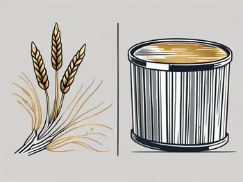 Dos elementos contrastantes: uno representando una materia prima como una gavilla de trigo o un barril de petróleo