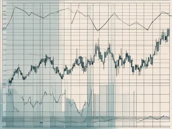 A stock market chart with fluctuating lines within a specific range