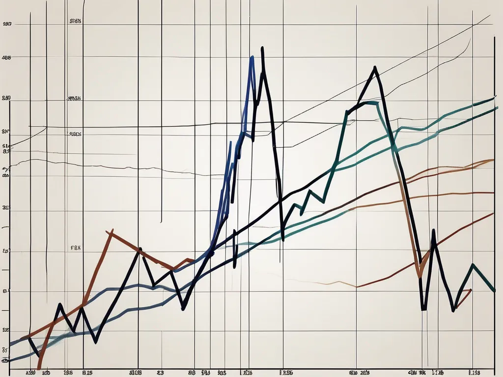 Dos líneas de tendencia en un gráfico del mercado de valores que se intersectan