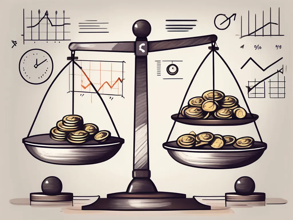 Une balance équilibrée avec divers symboles financiers de chaque côté