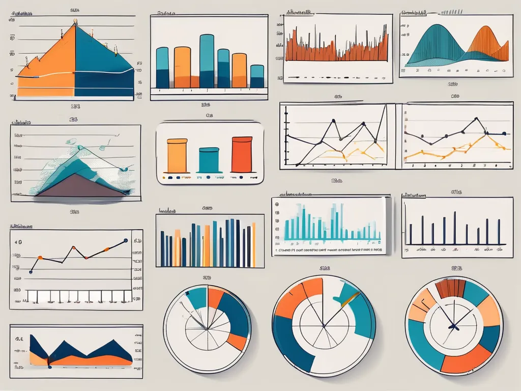 Diferentes tipos de indicadores gráficos como gráficos de líneas