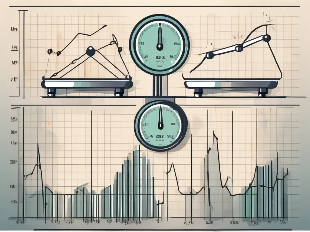 Un graphique dynamique du marché boursier avec divers indicateurs de trading et une paire de balances