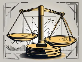 A scale balancing a large gold coin (representing market cap) and a stock certificate (representing stock price)