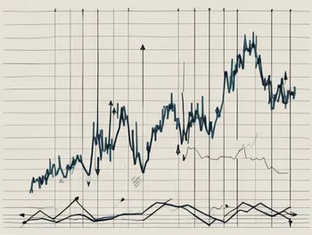 Ein dynamisches Börsendiagramm mit schwankenden Punkten und Pfeilen, die den Anstieg und Rückgang der Aktienpunkte anzeigen.