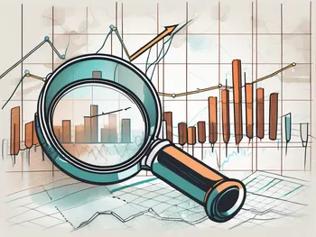 A magnifying glass hovering over a stock market graph