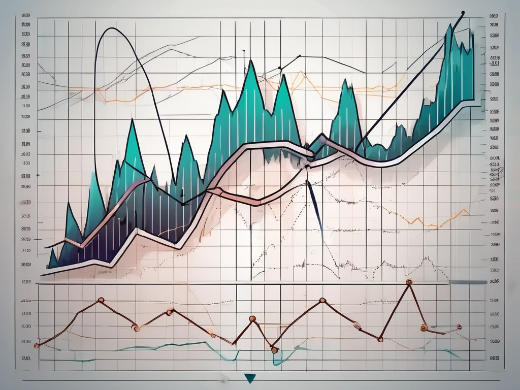 Un gráfico dinámico del mercado de valores con las líneas del indicador Aroon mostradas prominentemente.