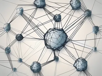 A complex network of interconnected nodes representing the blockchain technology