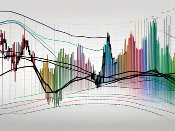 A dynamic stock market chart with an overlay of multicolored ema (exponential moving average) ribbon lines