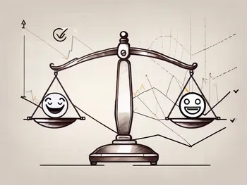 A pair of scales balancing a forex chart and an emoticon