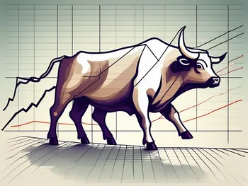 A bull standing on a rising stock market graph