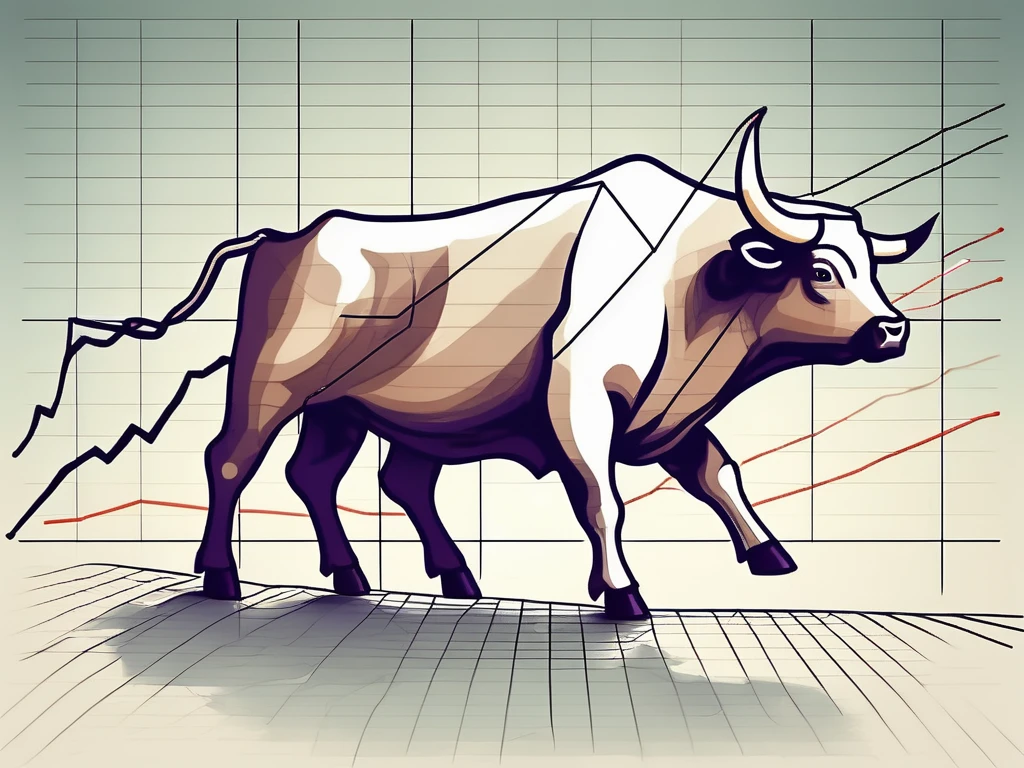 A bull standing on a rising stock market graph