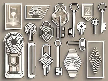 Various types of wedge patterns depicted as keys unlocking abstract geometric shapes