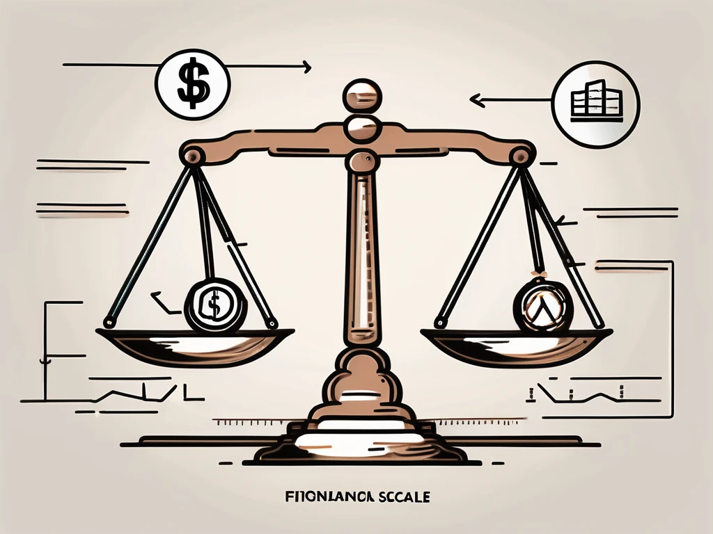 A balance scale with different financial symbols (like currency