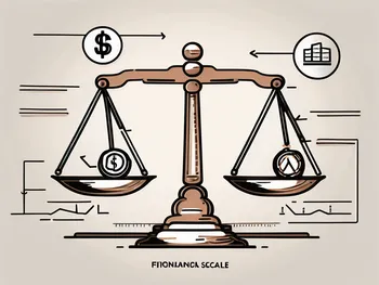 A balance scale with different financial symbols (like currency